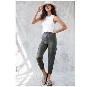Anthropologie (Large) Women’s Cargo Jogger Pants Satin Shimmer Green Pockets